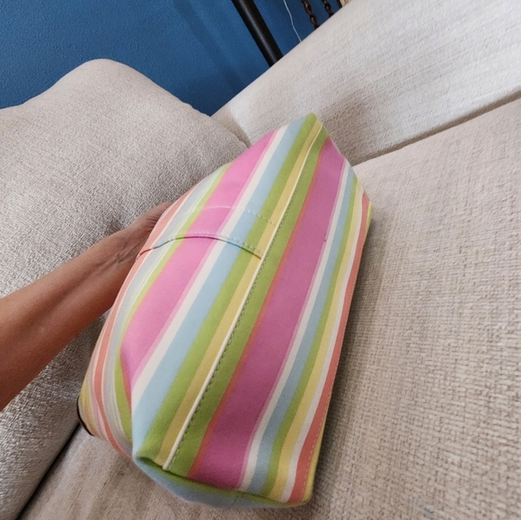 Like New Coach Hampton Pastel Striped Satchel Tote Bag Purse - Picture 5 of 13